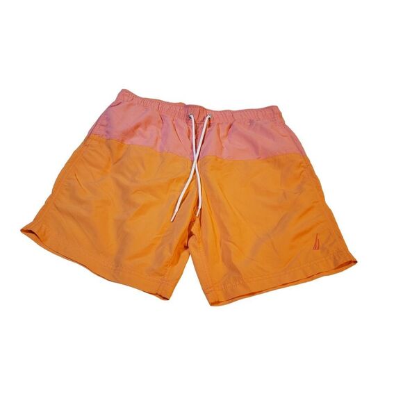 Nautica Color Block Swim Trunks Men's Size M Orange Pink Swim Surf Boat Sailing - Picture 2 of 15